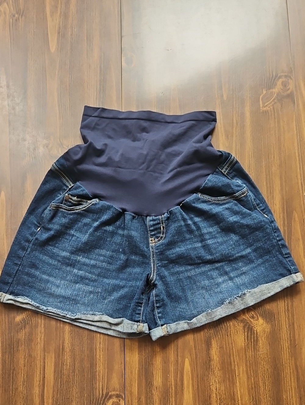 Indigo Blue Dark and Navy High-Waist Maternity Denim Shorts